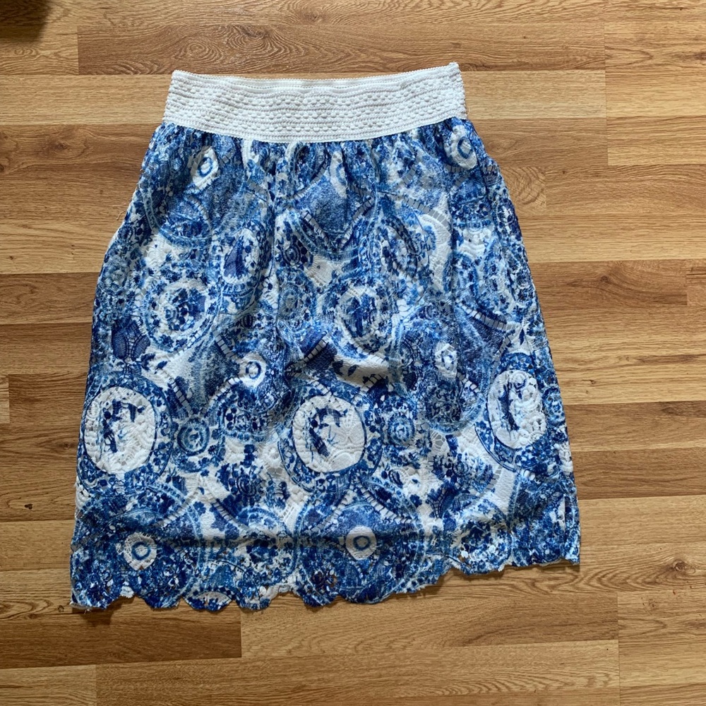 J Gee Lace Crochet Skirt Blue White Sz Large